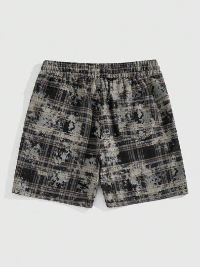 Prep Men's Preppy Solid Color Patchwork Lace-Up Front Casual Shorts, Daily Wear