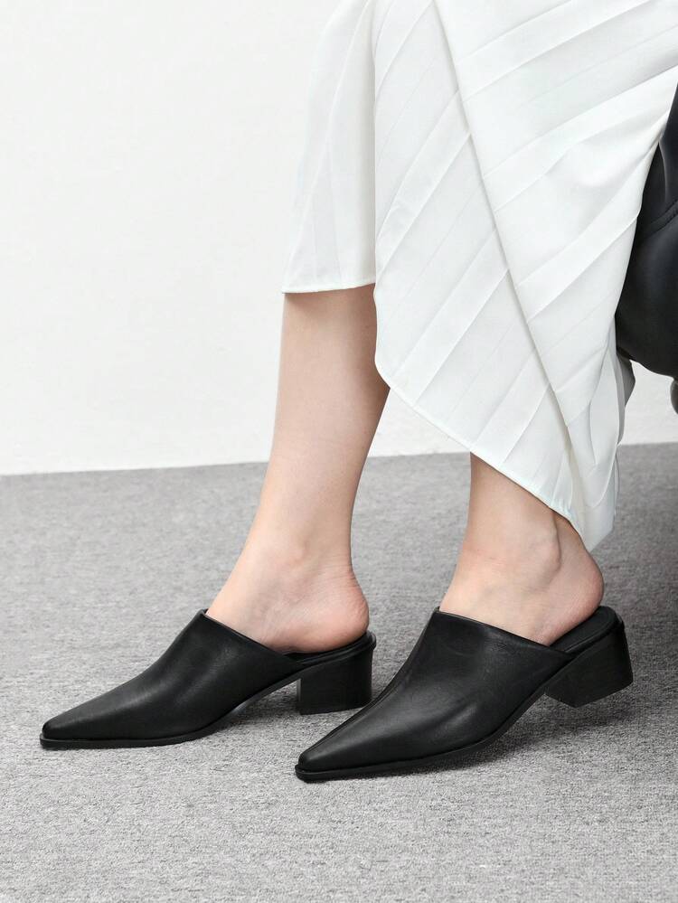 CUCCOO BIZCHIC Women's Pointed Toe Block Heels Black Mule Slip-On Pumps, Elegant Office Wear, Vintage Style, For Spring Casual Outfits Spring Shoes Spring Break Easter For Christmas Spring Shoes