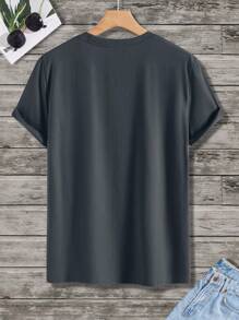 Manfinity Homme Men's Solid Color Round Neck Short Sleeve Casual Top Tee - Dark Grey - View 2