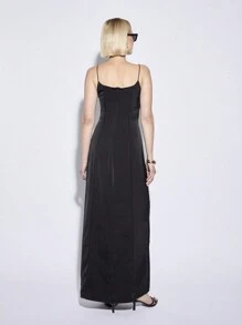 AiiRZ Elegante vestido de noche de satén largo con escote corazón, diseño de panel ajustado, para boda, invitado formal, ocasión especial, fiesta