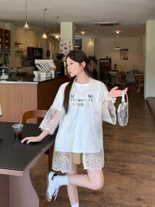 DAZY 女士休闲蕾丝透明长袖衬衫，休闲与度假