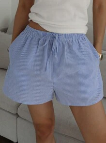 DAZY Pantalón corto de pijama con botones y cordón a rayas simples