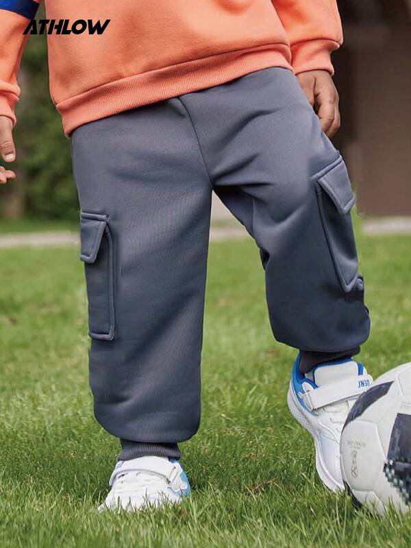 SHEIN Toddler Boys Outdoor Sports Sweatpants, Comfortable Elastic Waist Fashion Casual Pants For Cycling, Tennis, Soccer, Gym, Hiking, Camping, P.E. Spring & Autumn