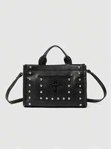 ROMWE Goth Women's Punk Style Fashion Cross Handbag Tote - Black - View 1