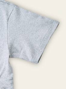 SHEIN Explorewe 1 件女童学院风针织舒适短袖腰可调节连衣裙，全新夏季系列 - 灰色 - 查看 3