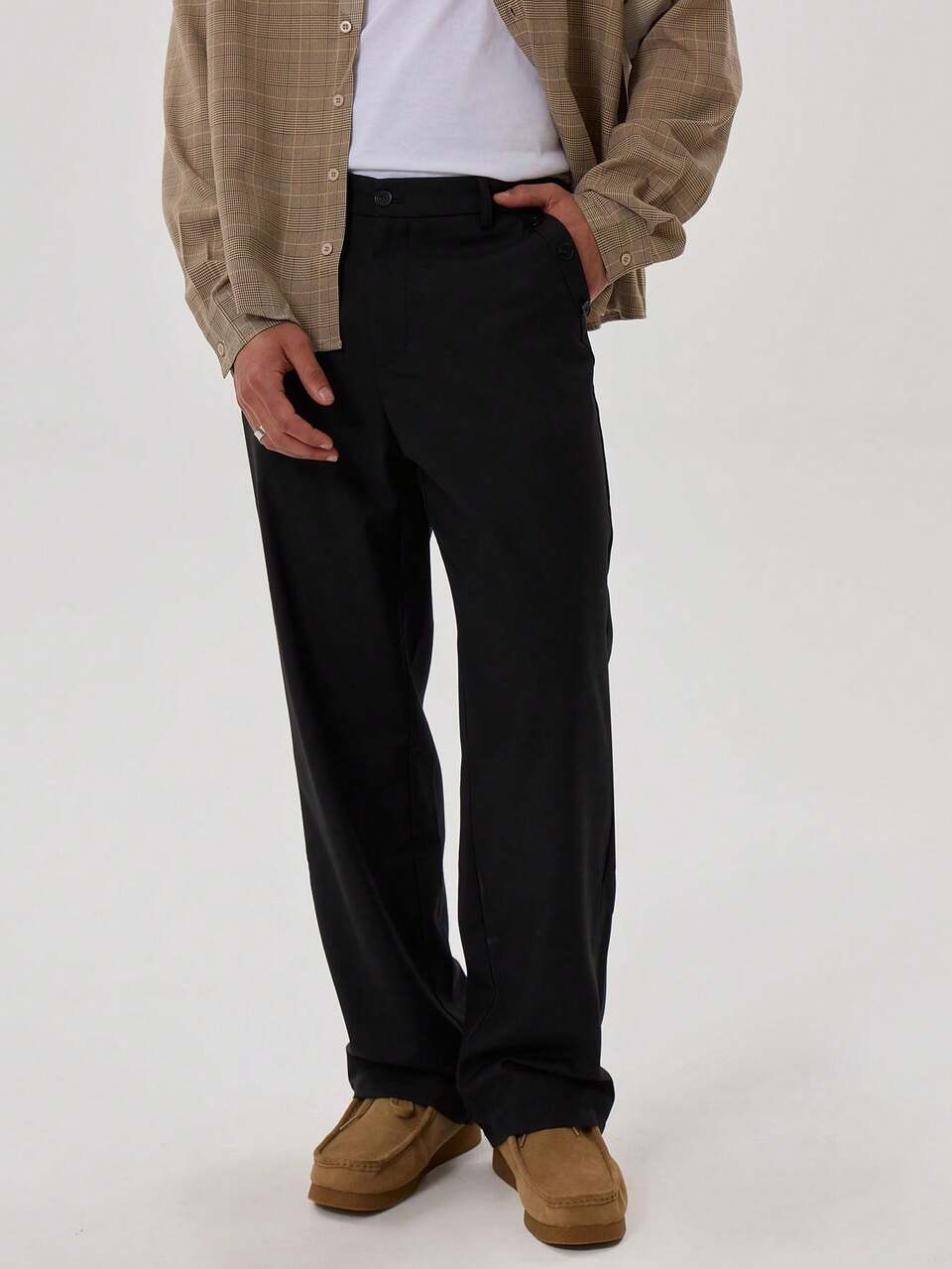 Calça Essencial Básica de Estilo Simples com Bolso Lateral, Detalhes de Botão e Perna Reta, Peça Básica para PRIMAVERA VERÃO