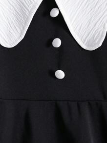 Young Girl' Elegant Waist Flared Short Sleeve Dress + Detachable Collar, Suitable For Daily Commute, Casual, Entertainment, Holiday And Travel In Summer