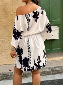 SHEIN Clasi Plus Size Boho Casual Vacation Floral Print Asymmetric Neck Dress, For Summer - Multicolor - View 2