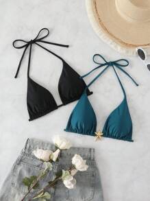 SHEIN Swim Women's Springbreak 2 Pieces Swimwear - Solid Color Top, Beach Wear With Metal Accessories, Matching Design For Summer Beach Vacation - Multicolor - View 5