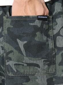 SUMWON Premium Pull-On Denim Shorts Camouflage Print Casual Drawstring Elastic Waist Summer Lounge Athletic Comfort Shorts For Outdoor Activities Spring Beach Wear