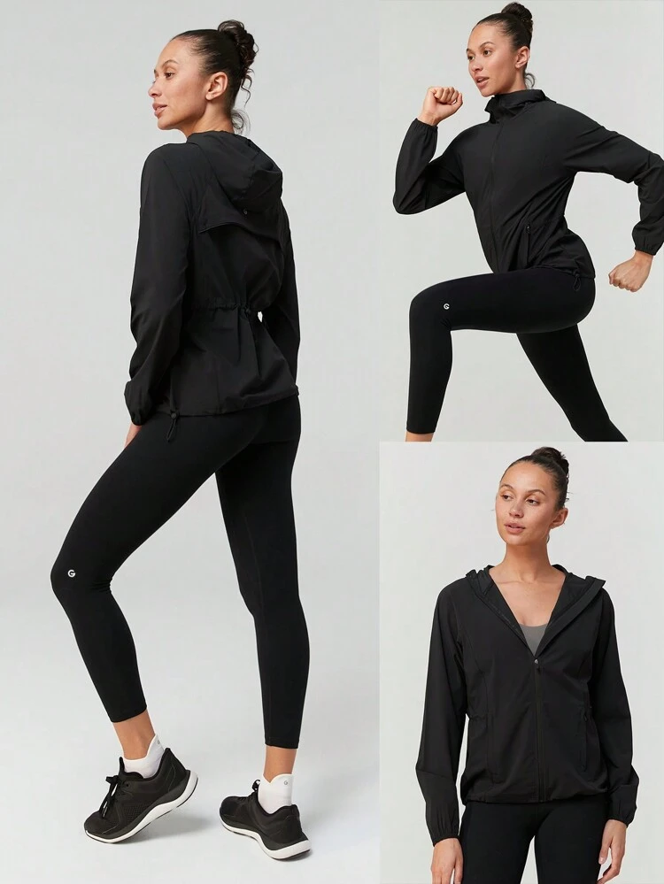Running Light Waterproof Relaxed Fit Adjustable Waist Hooded Jacket With Reflective Detail Night Running Training