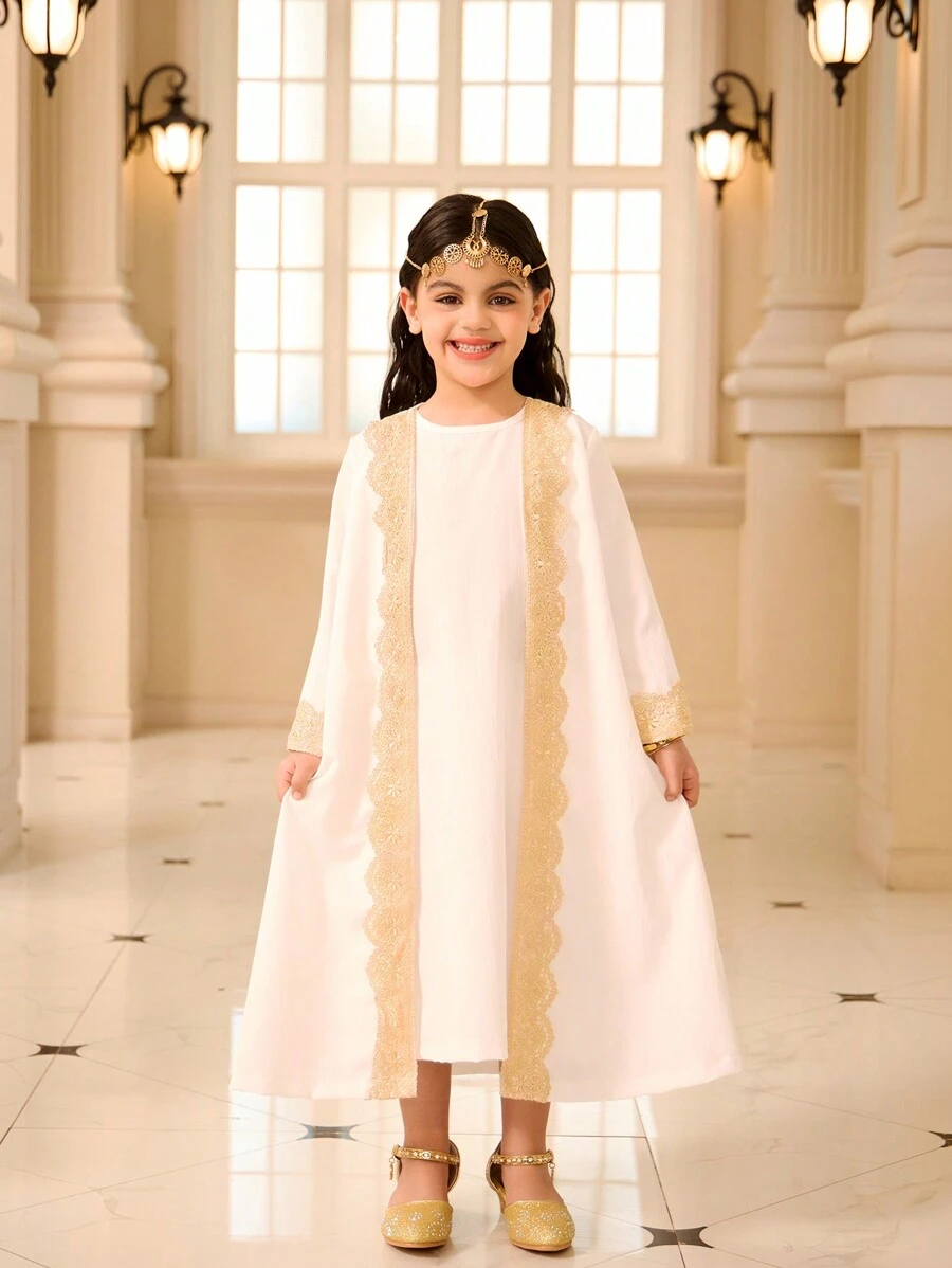 Conjunto de niña, vestido blanco sin mangas con elegante abrigo bordado, atuendo de 2 piezas para primavera y verano