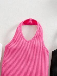 SHEIN 3 件套女婴夏季可爱纯色针织吊带背心连体衣 - 彩色 - 查看 8