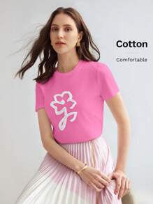 MOTF PREMIUM FLORAL PATTERN SHORT SLEEVE TEE - Hot Pink - View 9