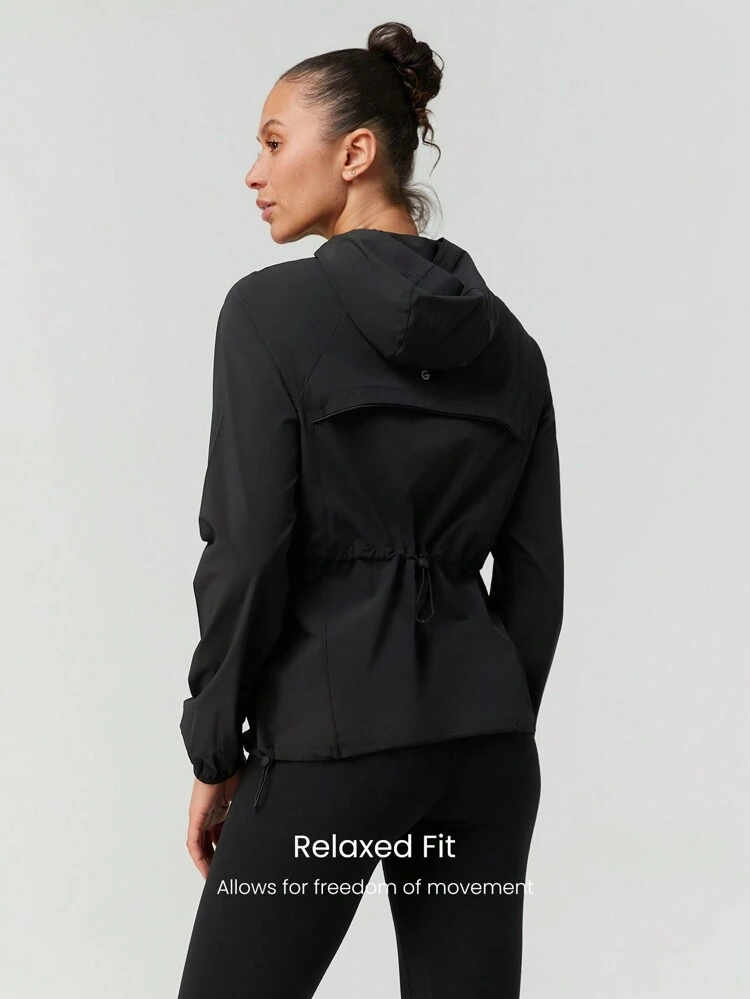 Running Light Waterproof Relaxed Fit Adjustable Waist Hooded Jacket With Reflective Detail Night Running Training