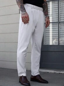 Manfinity Bizformal Calça Casual Masculina de Cor Sólida, Moda Minimalista para Uso Diário