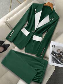 Celure Completo da donna taglia grande con blazer in contrasto e pantaloni, adatto per il Giorno di San Patrizio