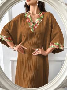 Al Najma 女士土耳其束腰外衣和阿拉伯传统长袍，朴素 - 棕色 - 查看 1