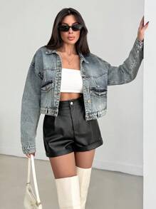 EURMUSE Ocket And Wash Detailed Denim Jacket - Medium Wash - View 6