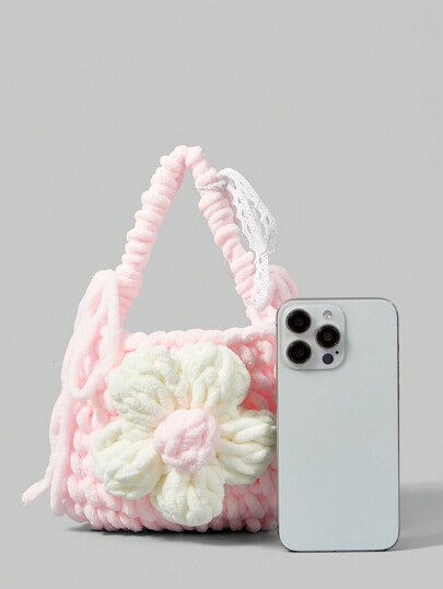 Kawaii Süße rosa 3D Blumen Dekoration Damen Mini Handtasche