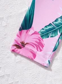 SHEIN Leap Crew 3pcs/Set Young Girl Knitted Ditsy Floral Collar Jacket, Camisole And Shorts Swimwear Set, Suitable For Spring And Summer, Perfect For Vacations - Multicolor - View 4