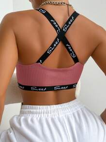 Women's Plain Color Splicing Sleeveless Casual Seamless Bra Without Padding For Everyday Wear CASUAL - Dusty Pink - View 5