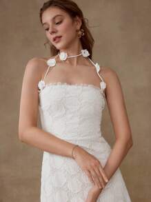 MOTF LACE RUFFLE HEM HALTERNECK DRESS