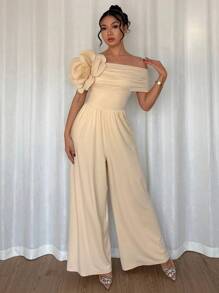 SHEIN ChicEase 优雅性感 3D 花卉女式连体裤 - 杏色 - 查看 6