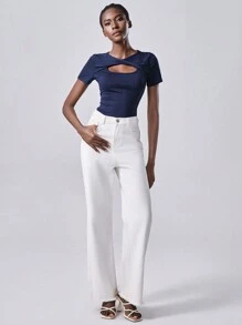 Chiquease Blaues Lässig Bodysuit mit Twist-Vorderseite und Kurzarm für Frauen