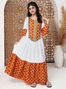 少女休闲简约长袖连衣裙，日常穿着 - 彩色 - 查看 3