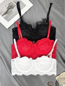3pcs/Set Women Bra (Black, White, Pink) - Multicolor - View 3