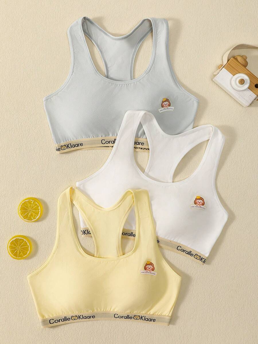 مجموعة 3 قطع ملابس داخلية مناسبة للمراهقات , متكونة من ألوان أحادية وألوان متداخلة, بتصميم جريء وبسيط بدون أكمام - متعدد الألوان - مشاهدة 1