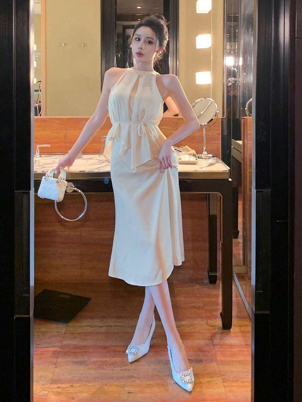 Women Elegant Mesh Halter Dress, Summer Prom Dress Elegant, Formal Women Dress
