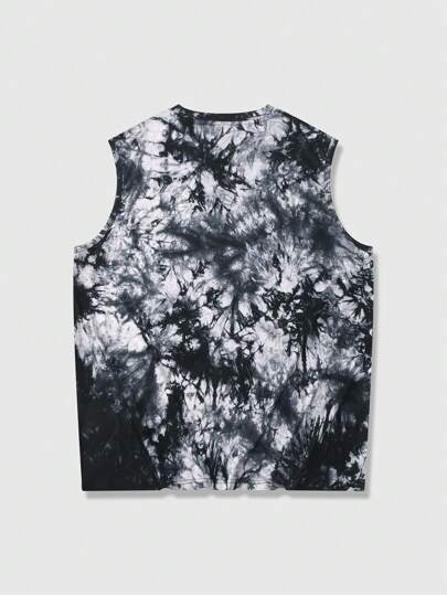 Grunge Punk Men's Grunge Tie-Dye Print Casual Loose Fit Round Neck Tank Top