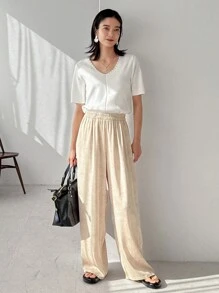 FRIFUL Áo len dệt kim cổ chữ V tay ngắn thường ngày đính hạt trang trí cho nữ - trắng - Xem 7