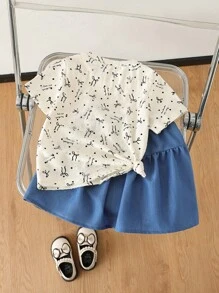 优雅女孩年轻少女短袖圆领甜美轻薄T恤，夏季新款设计 - 杏色 - 查看 2