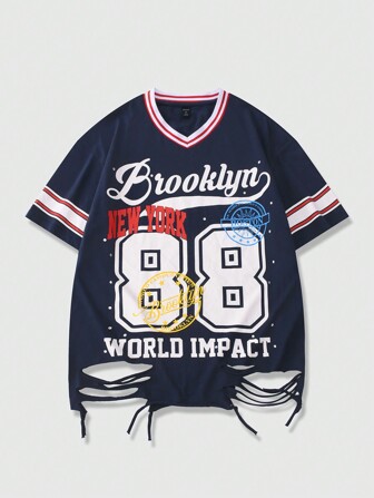 Prep Maglietta casual in cotone da uomo con stampa a diamanti consumata e casuale