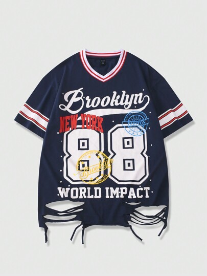 Prep Camiseta con estampado de diamantes en algodón desgastada y aleatoria para hombre