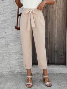 EMERY ROSE Women Casual Simple Solid Color Tapered Suit Pants - Khaki - View 3