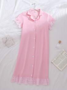 Tween Girls 优雅粉色雪纺贴花长袖睡袍、睡衣 - 粉色 - 查看 1