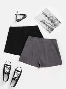 SHEIN Unity Women's Solid Color Front Button Pocket Simple Shorts, Casual Daily Wear - Multicolor - View 2