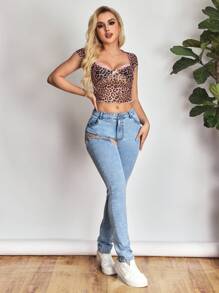 SHEIN SXY بنطال جينز نسائي ضيق عادي وجذاب