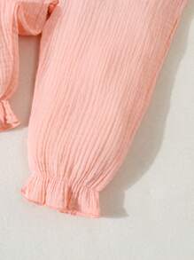 2 件装女婴粉色睡衣套装，可爱优雅休闲荷叶边领披肩长袖裤子家居服 - 粉色 - 查看 5