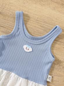 SHEIN Conjunto de ropa de verano de niña bebé en color azul celeste para eventos, exteriores y viajes - Azul - Ver 3