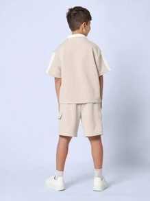 SUMWON Boxy Fit Summer Polo Shirt Short Set Two Piece Outfit Ribbed Knit Youth Boys Casual Streetwear Leisure Sport Co-Ord Set School Holiday Outdoor Wear