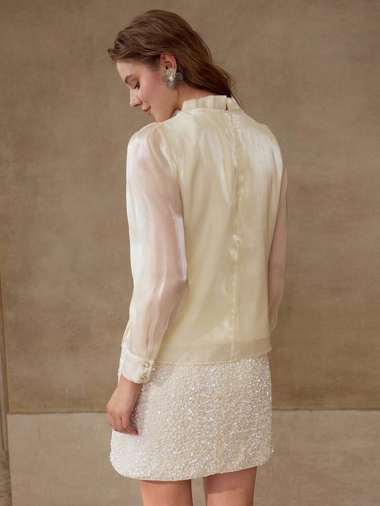 ORGANZA FAUX PEARL BEADED BLOUSE