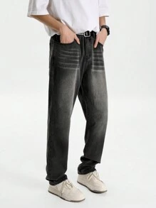 Manfinity Hypemode Men's Light Grey Washed Casual Straight Leg Jeans, Urban Chill - Light Grey - View 5