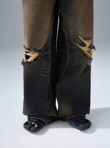 NEON BLANC Pantalones vaqueros largos de mezclilla de estilo callejero y tejidos para hombres - Negro - Ver 6