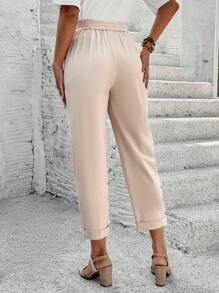 EMERY ROSE Women Casual Simple Solid Color Tapered Suit Pants - Khaki - View 2