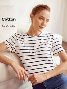 MOTF PREMIUM STRIPED ANCHOR PEARL T-SHIRT,GRAPHIC TEE - White - View 2